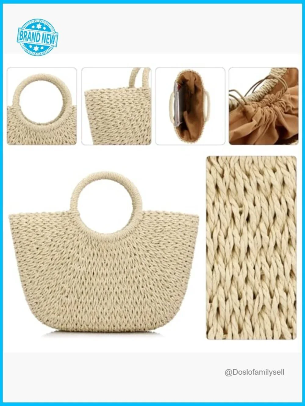 Natural Straw Handwoven Beach Hobo Tote Bag Large Capacity Travel Shoulder